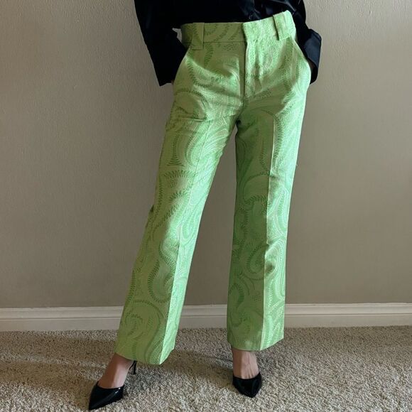 Rare A.L.C. Green Dress Pants Mid Waist Straight Leg Patterned Size S - Picture 2 of 11